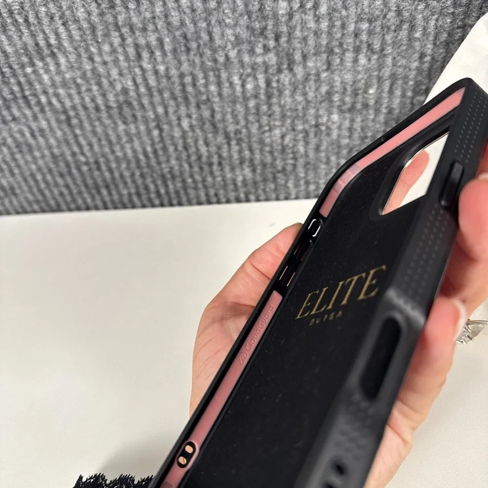 Burga Elite iPhone 16 Pro Max Case Black Dalmatian Dot Gold Bezel Protective